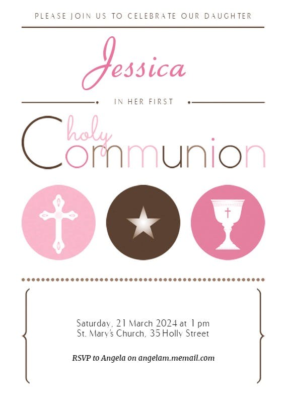 Modern graphics girl - first holy communion invitation
