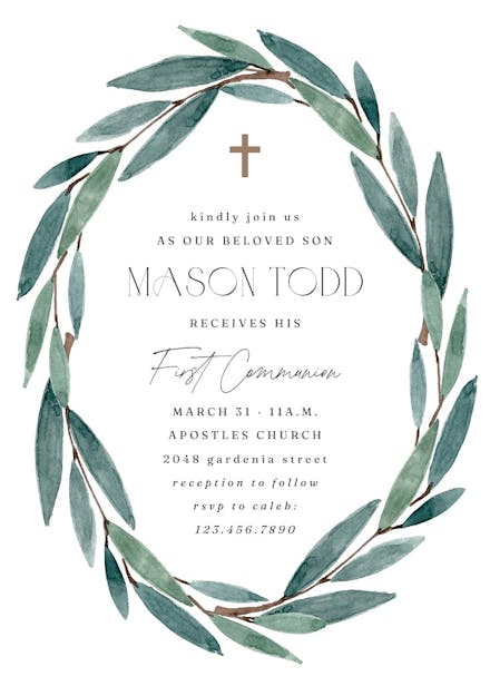 Modern leaves - first holy communion invitation