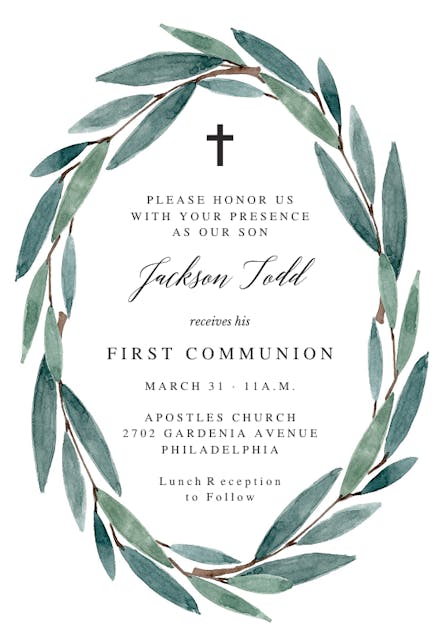 Modern Leaves - First Holy Communion Invitation
