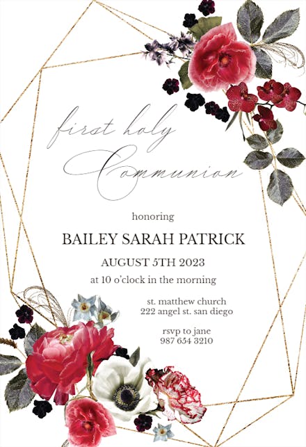 Moody Flowers - First Holy Communion Invitation