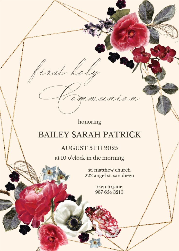 Moody flowers - first holy communion invitation