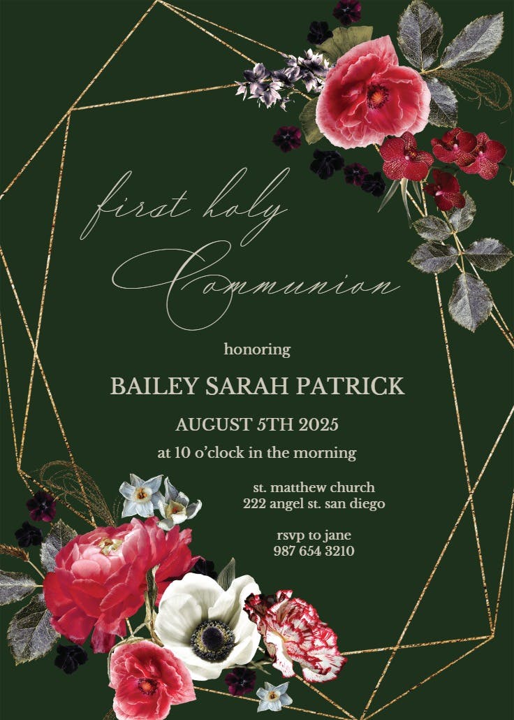 Moody flowers - first holy communion invitation