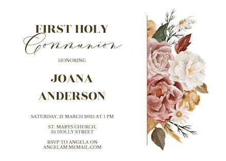 Purple Flowers - First Holy Communion Invitation Template (Free ...