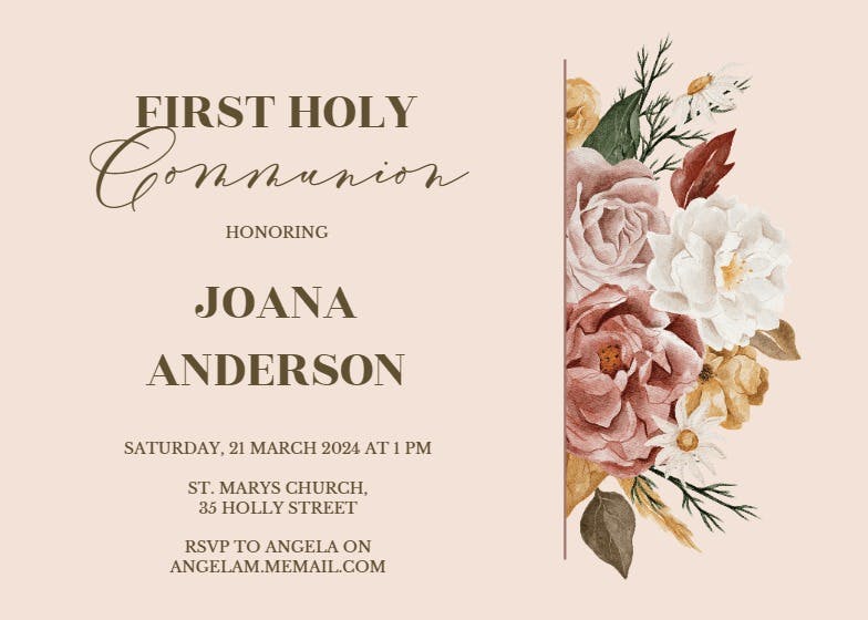 Nocturnal flowers - first holy communion invitation