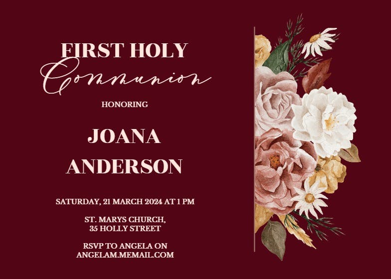 Nocturnal flowers - first holy communion invitation