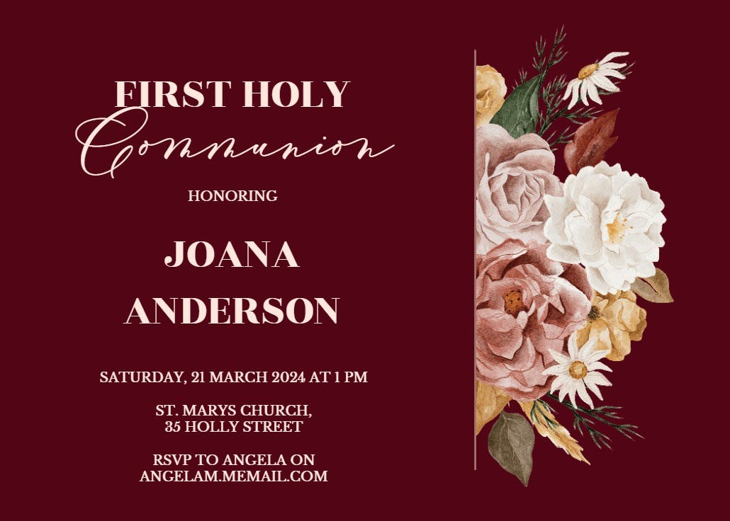 Nocturnal flowers - first holy communion invitation