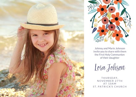 Orange Floral - First Holy Communion Invitation
