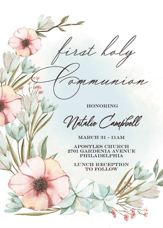 Pastel flowers - first holy communion invitation