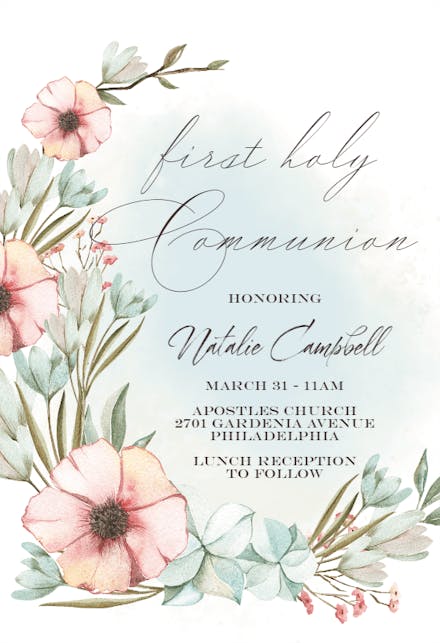 Pastel Flowers - First Holy Communion Invitation