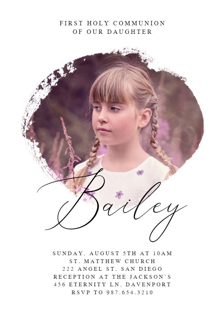 Photo brush stroke - first holy communion invitation