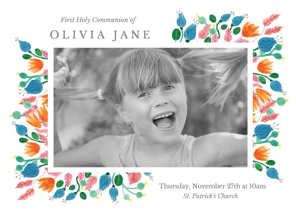 Pink leaves - first holy communion invitation