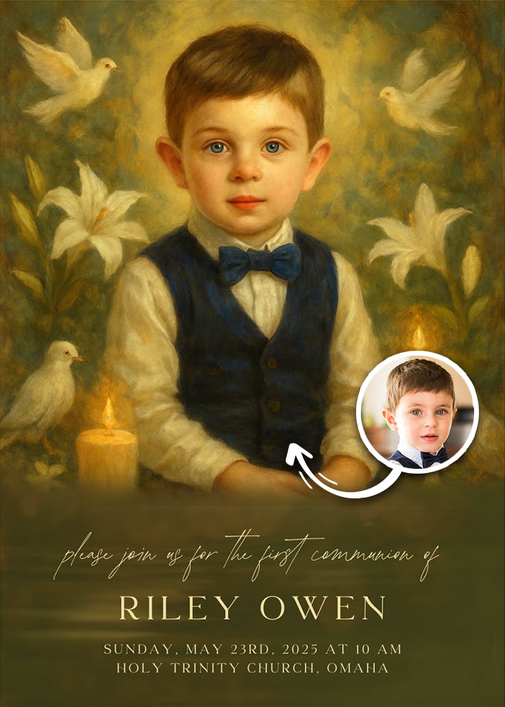 Pure & precious - first holy communion invitation