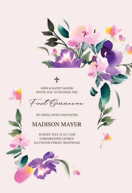 Purple Flowers - Invitación De Comunión Gratis