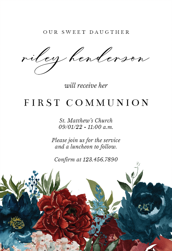 Purple Flowers - First Holy Communion Invitation Template (Free ...