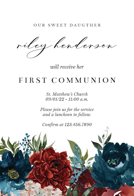Purple Flowers - First Holy Communion Invitation