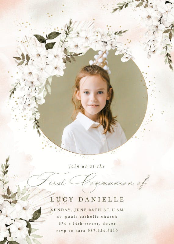Romantic white flowers frame - party invitation