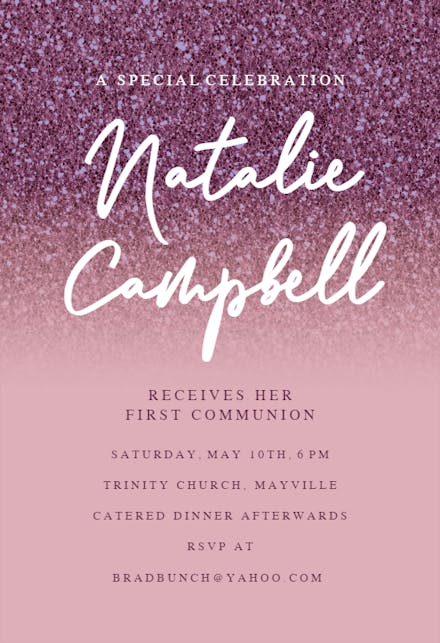 Rose Gold Glitter - First Holy Communion Invitation