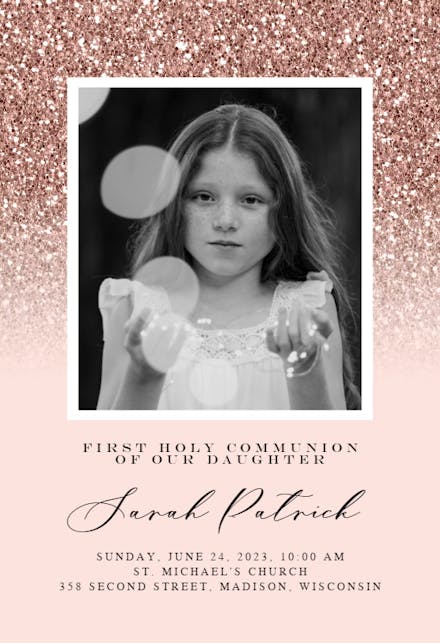 Rose Gold Glitter - First Holy Communion Invitation
