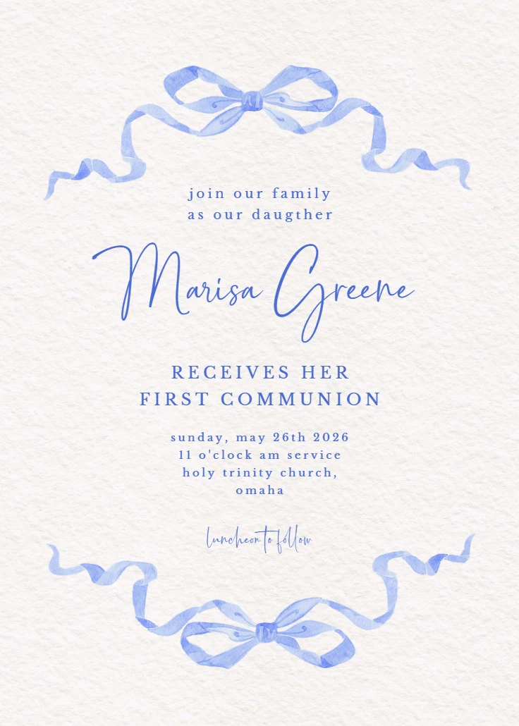 Simplistic Ribbon - First Holy Communion Invitation Template ...