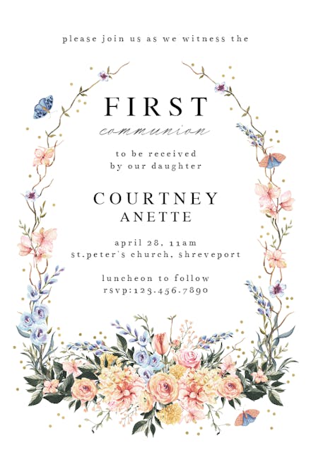 Spring Dusty Frame - First Holy Communion Invitation