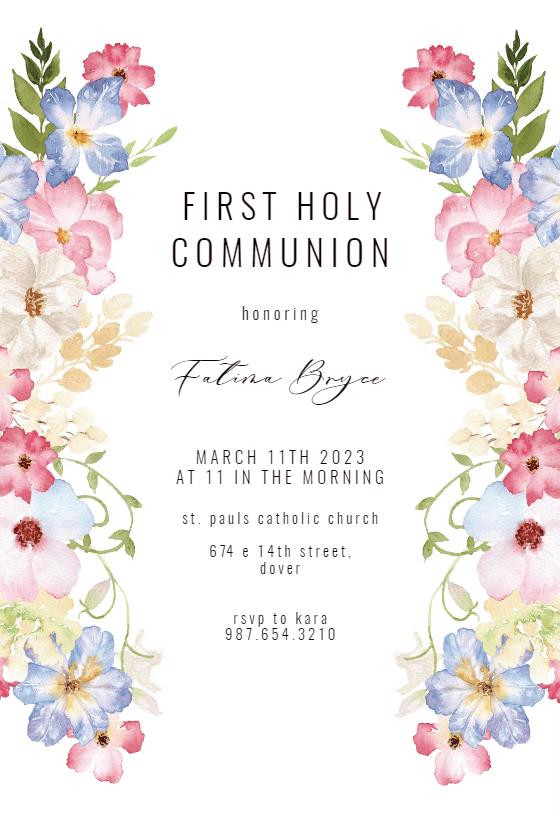 Spring Fairy Flower - First Holy Communion Invitation Template ...