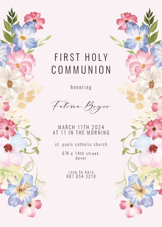 Spring fairy flower - first holy communion invitation