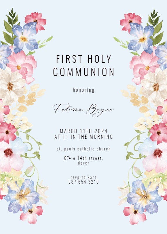 Spring fairy flower - first holy communion invitation