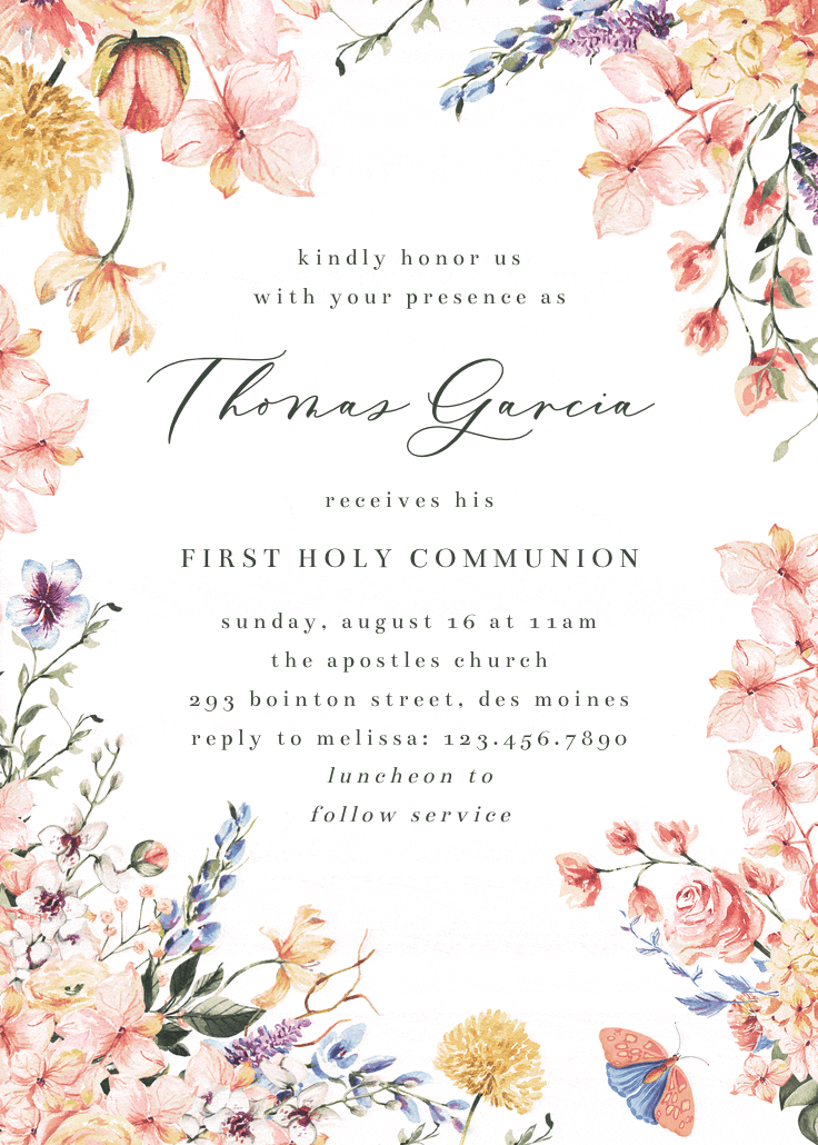 Spring warming flowers - invitación de comunión