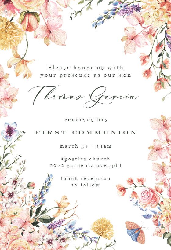 Spring Fairy Flower - First Holy Communion Invitation Template ...