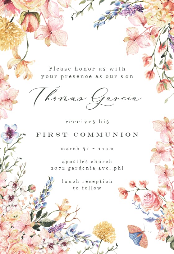 Spring warming flowers - first holy communion invitation