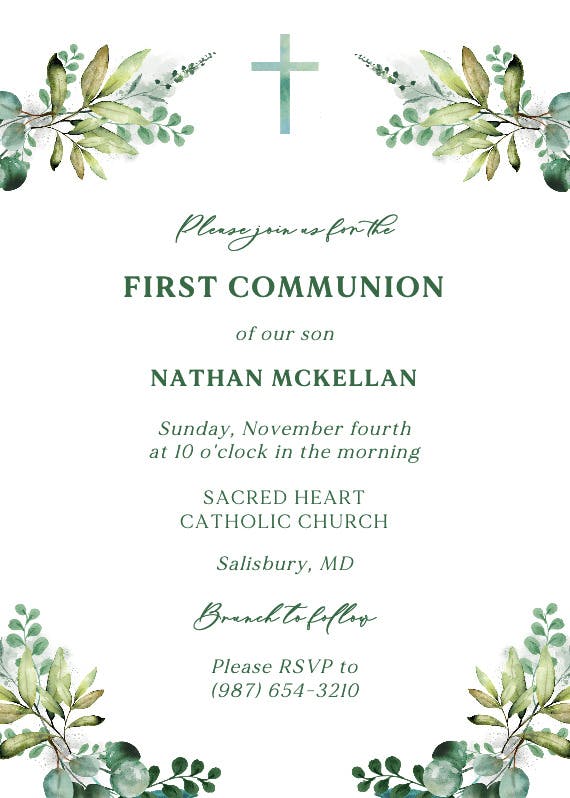 Sprouting faith - first holy communion invitation