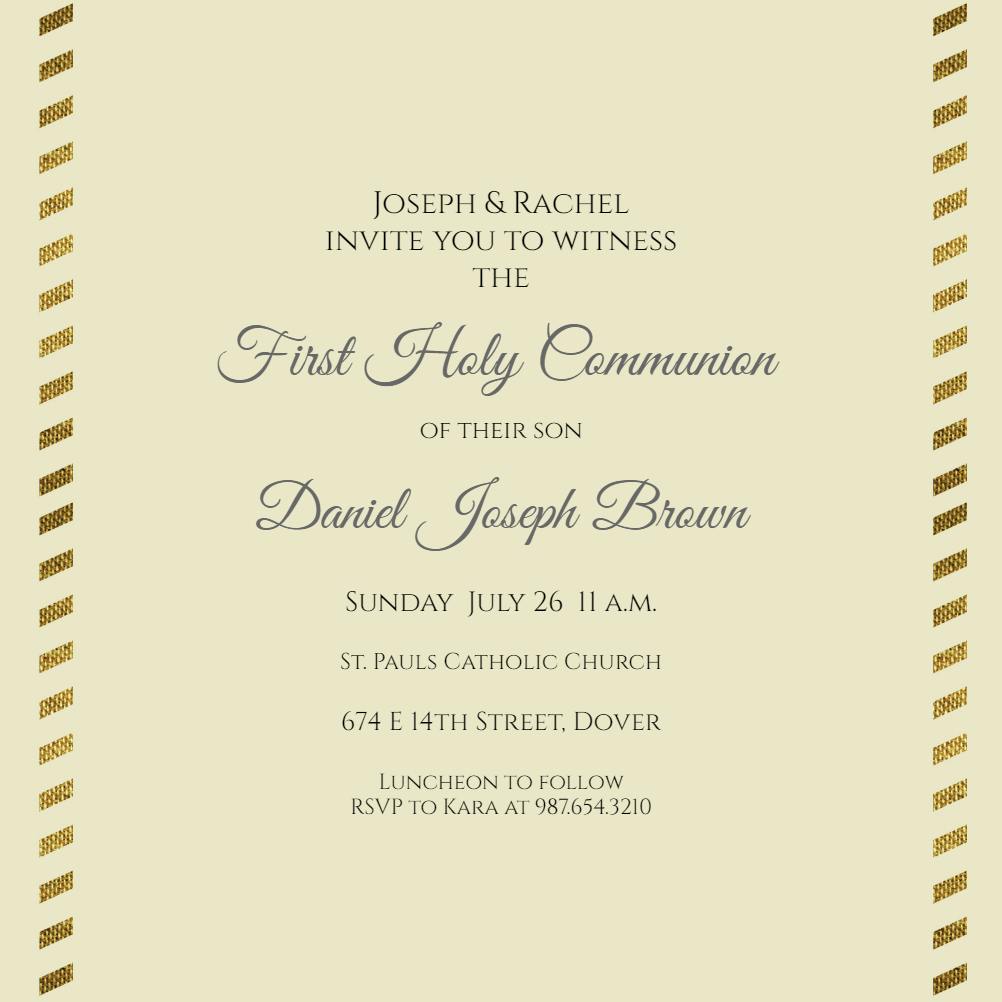 Stamped trim - first holy communion invitation
