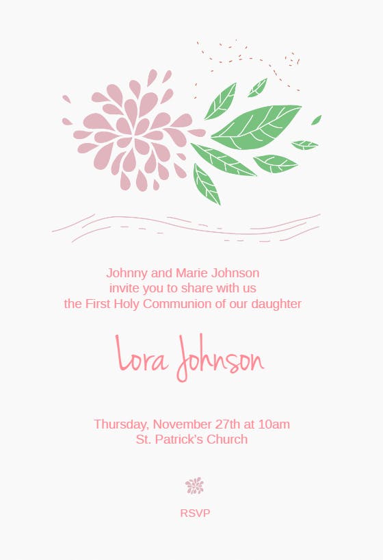 Stenciled floral - first holy communion invitation