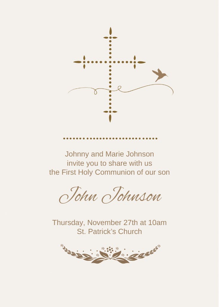 Stylized cross - first holy communion invitation