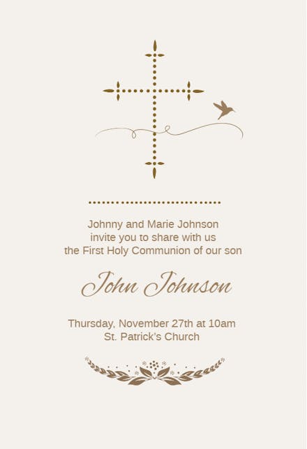Stylized Cross - First Holy Communion Invitation