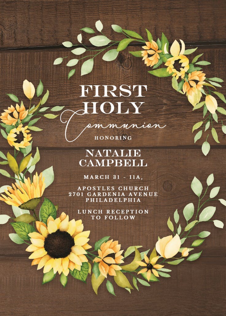 Sunflower open wreath - invitación de comunión