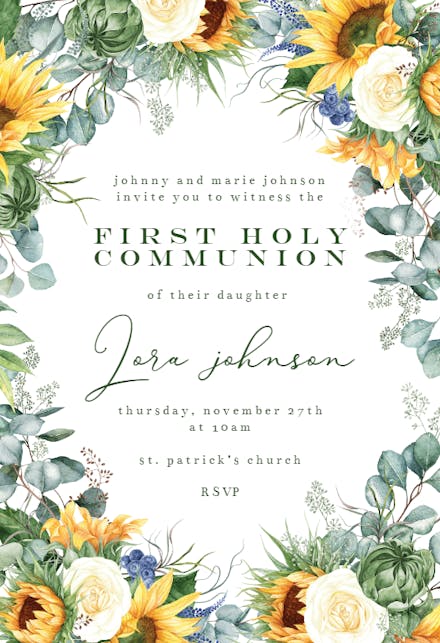 Sunflowers - First Holy Communion Invitation