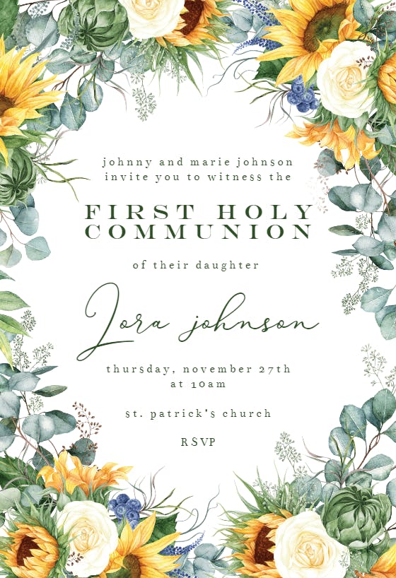 Sunflowers - first holy communion invitation