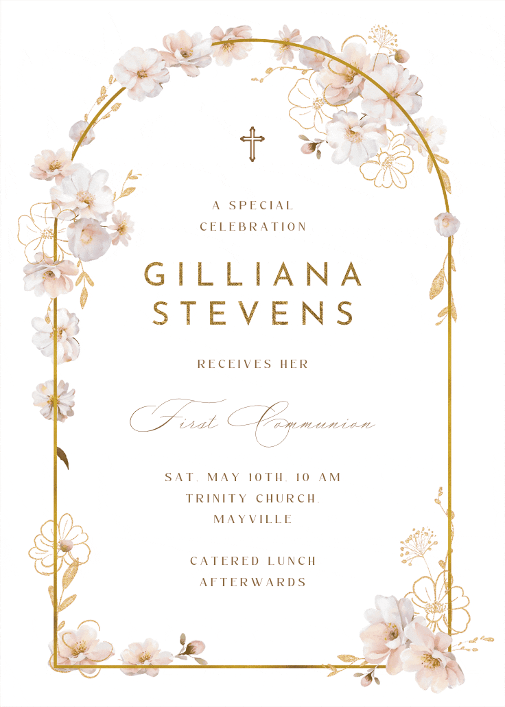 Surrounded by blooms - first holy communion invitation