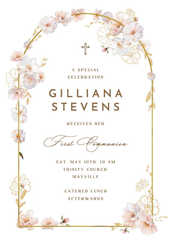 Surrounded by blooms - first holy communion invitation