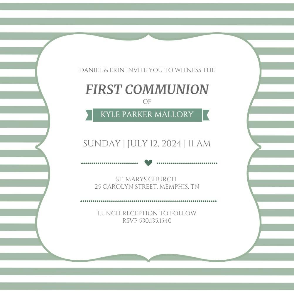 Tan bars - first holy communion invitation