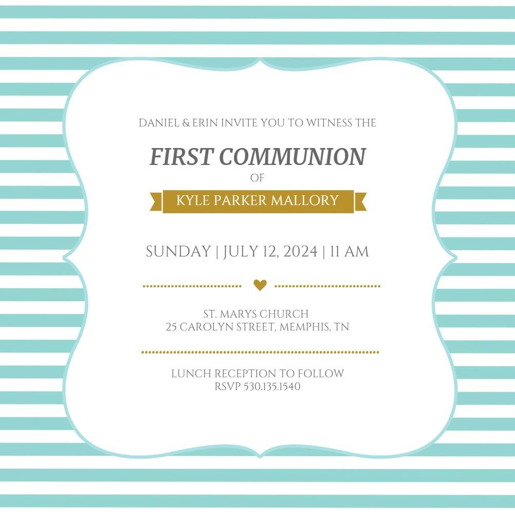 Tan bars - first holy communion invitation