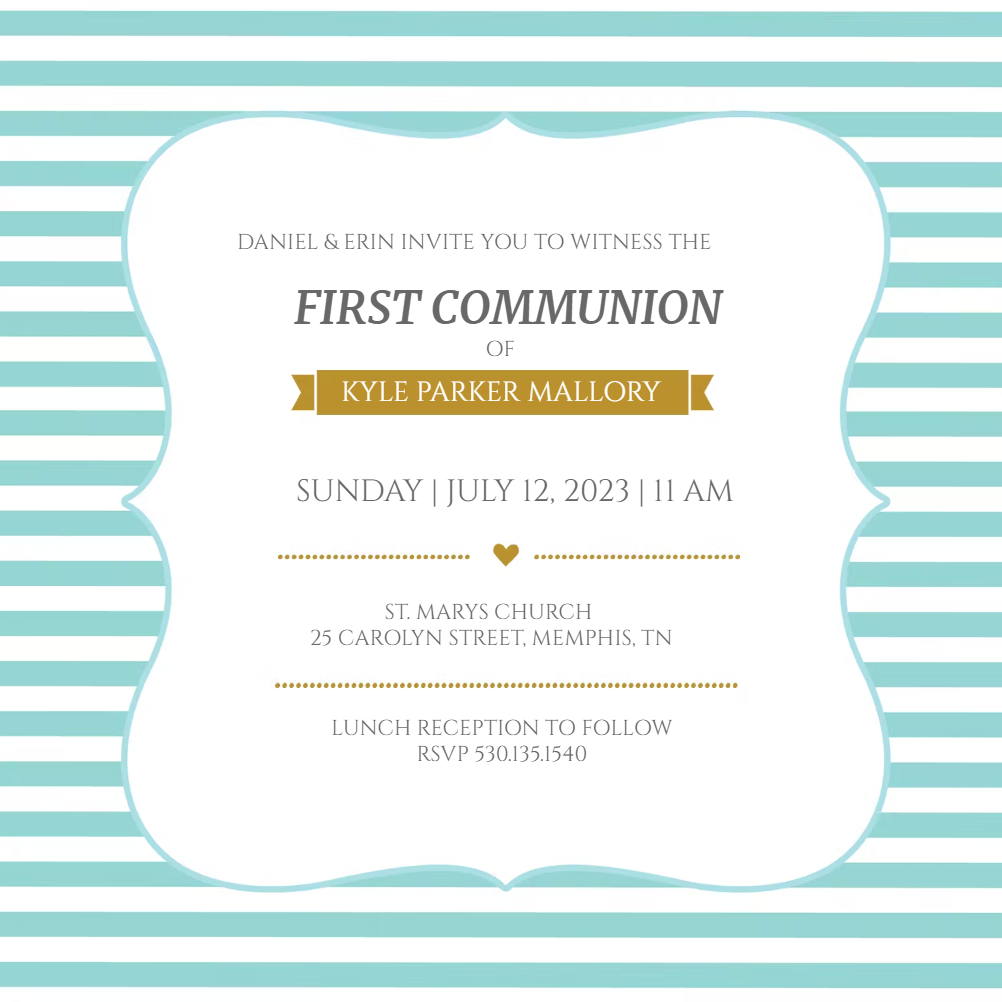 Tan Bars - First Holy Communion Invitation Template (free) 