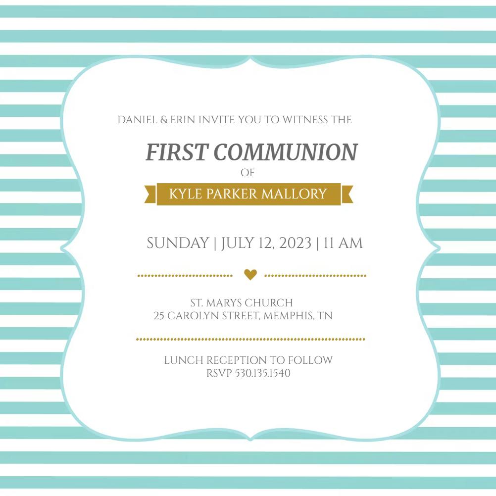 Tan Bars - First Holy Communion Invitation Template (Free) | Greetings ...