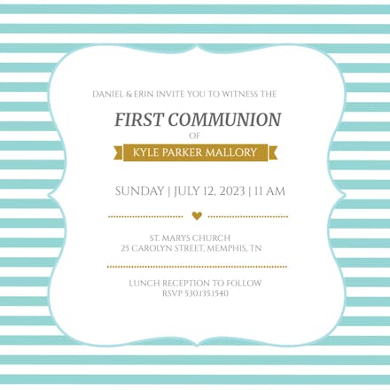 Tan Bars - First Holy Communion Invitation