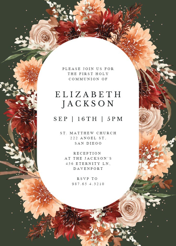 Terracotta round frame - first holy communion invitation