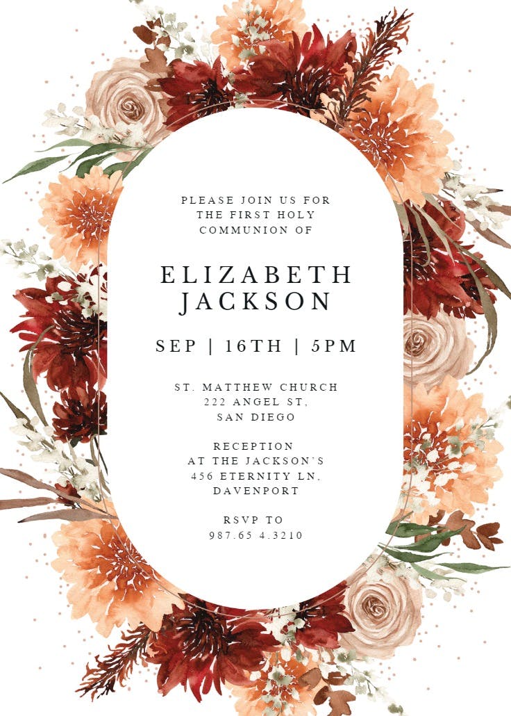 Terracotta round frame - first holy communion invitation