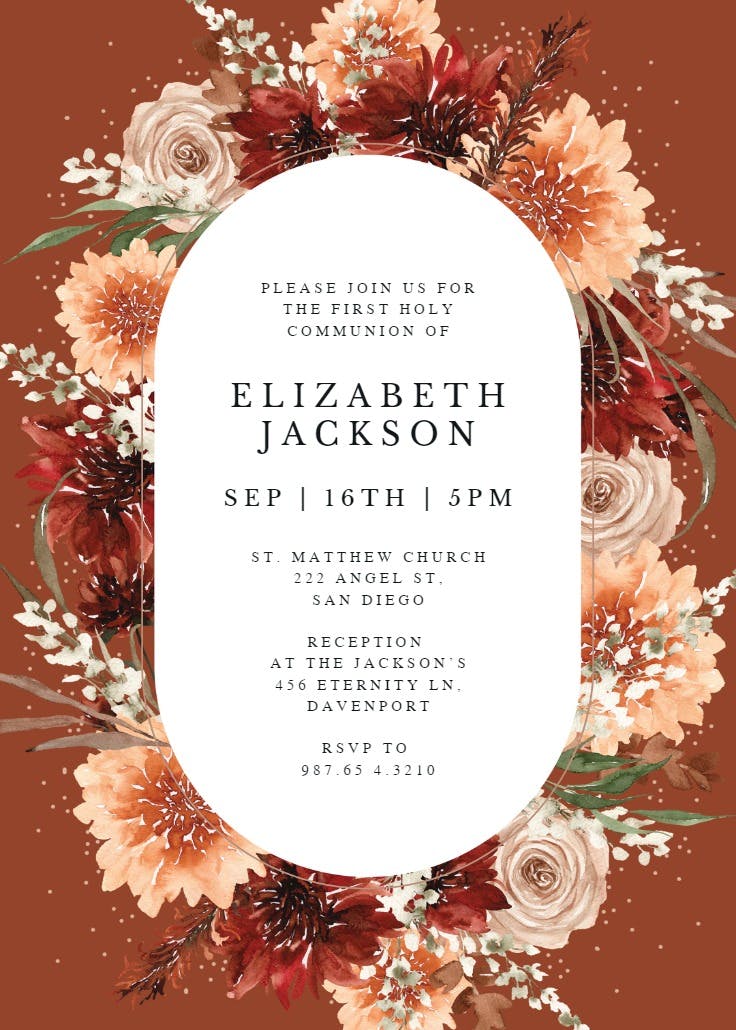 Terracotta round frame - first holy communion invitation