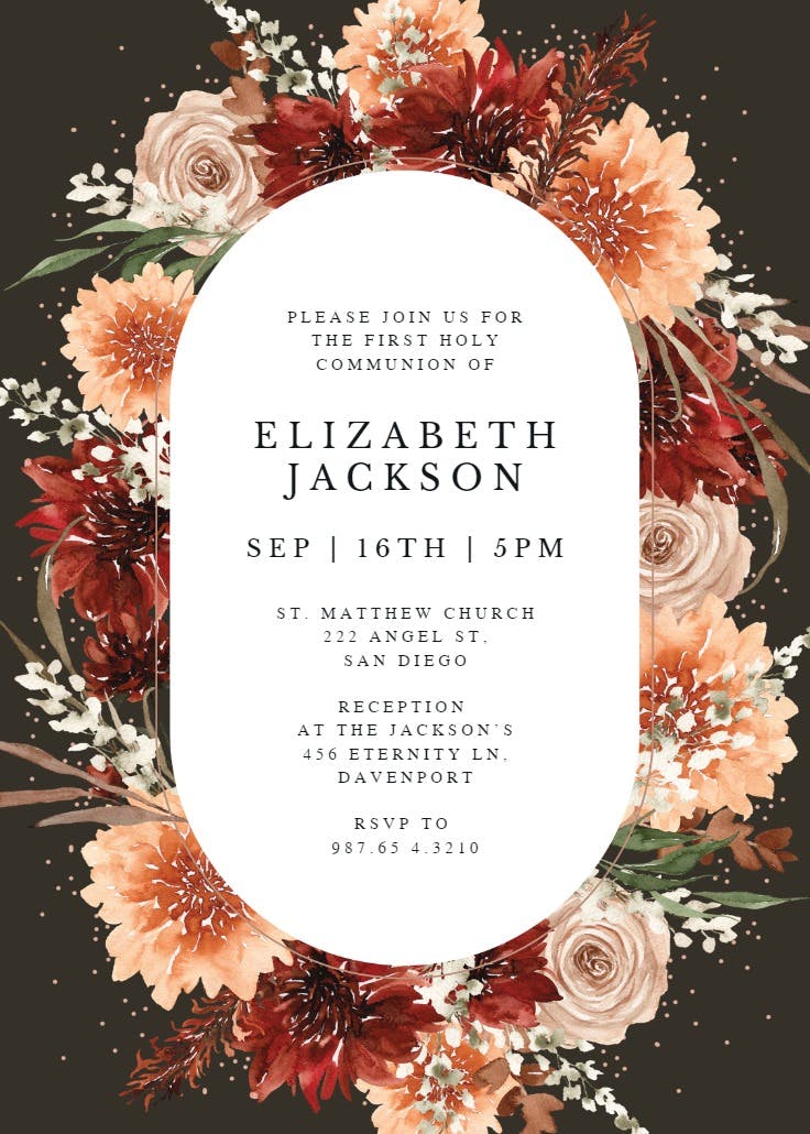 Terracotta round frame - first holy communion invitation