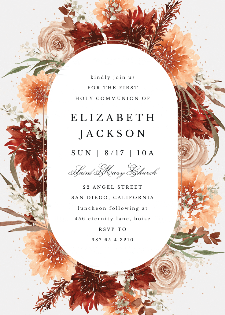 Terracotta round frame - first holy communion invitation